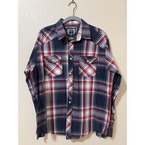 Eighty Eight Men’s Plaid Button Down Shirt XL Red Blue Long Sleeve